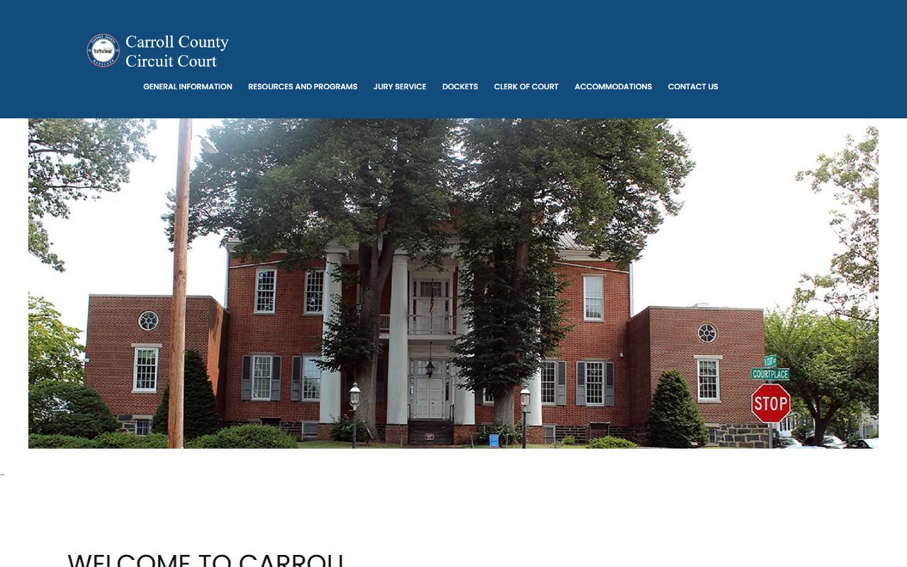 Carroll County Circuit Court clerk's office page for divorce records in Westminster Maryland