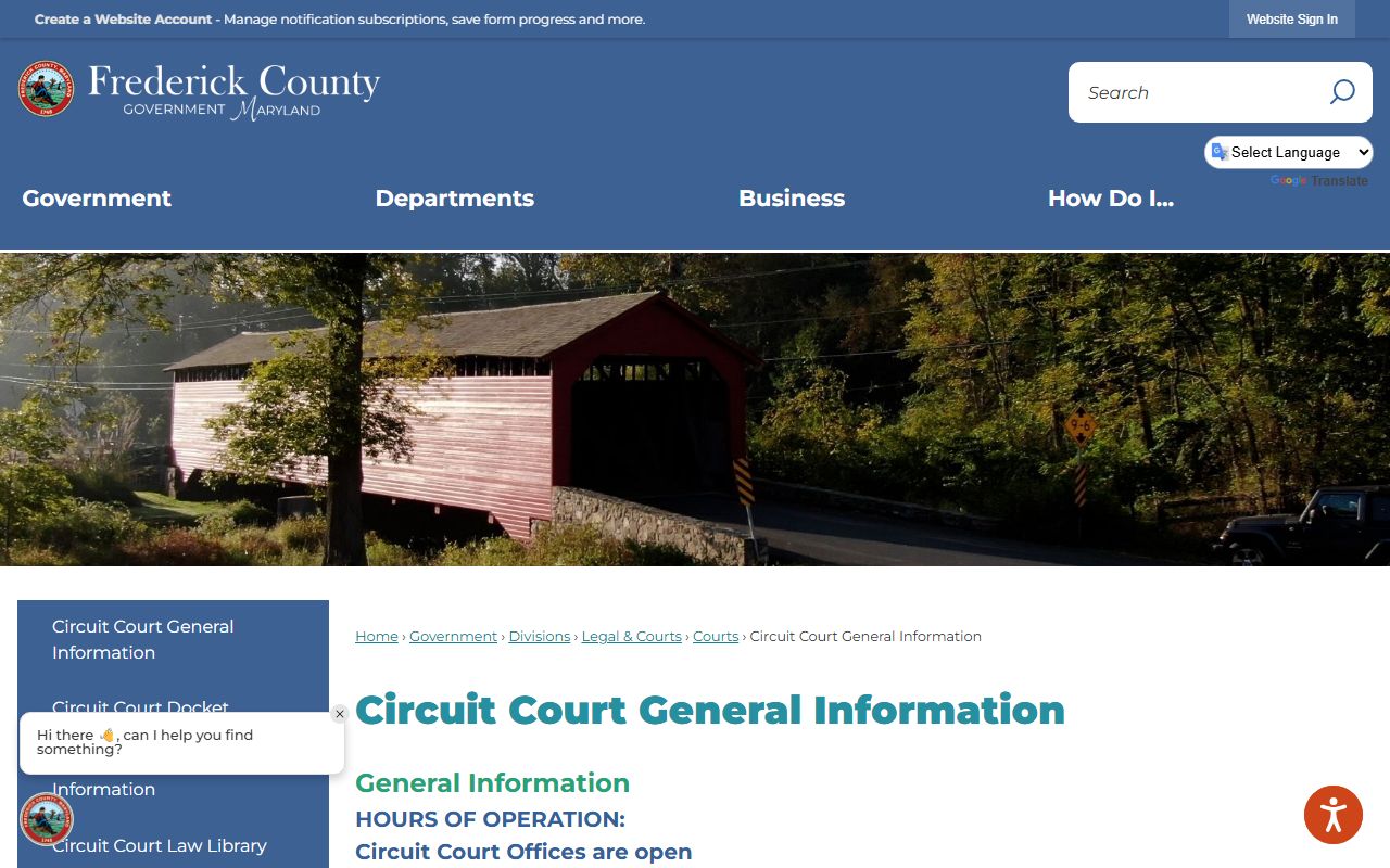 Frederick County Circuit Court clerk's office page for divorce records and case access