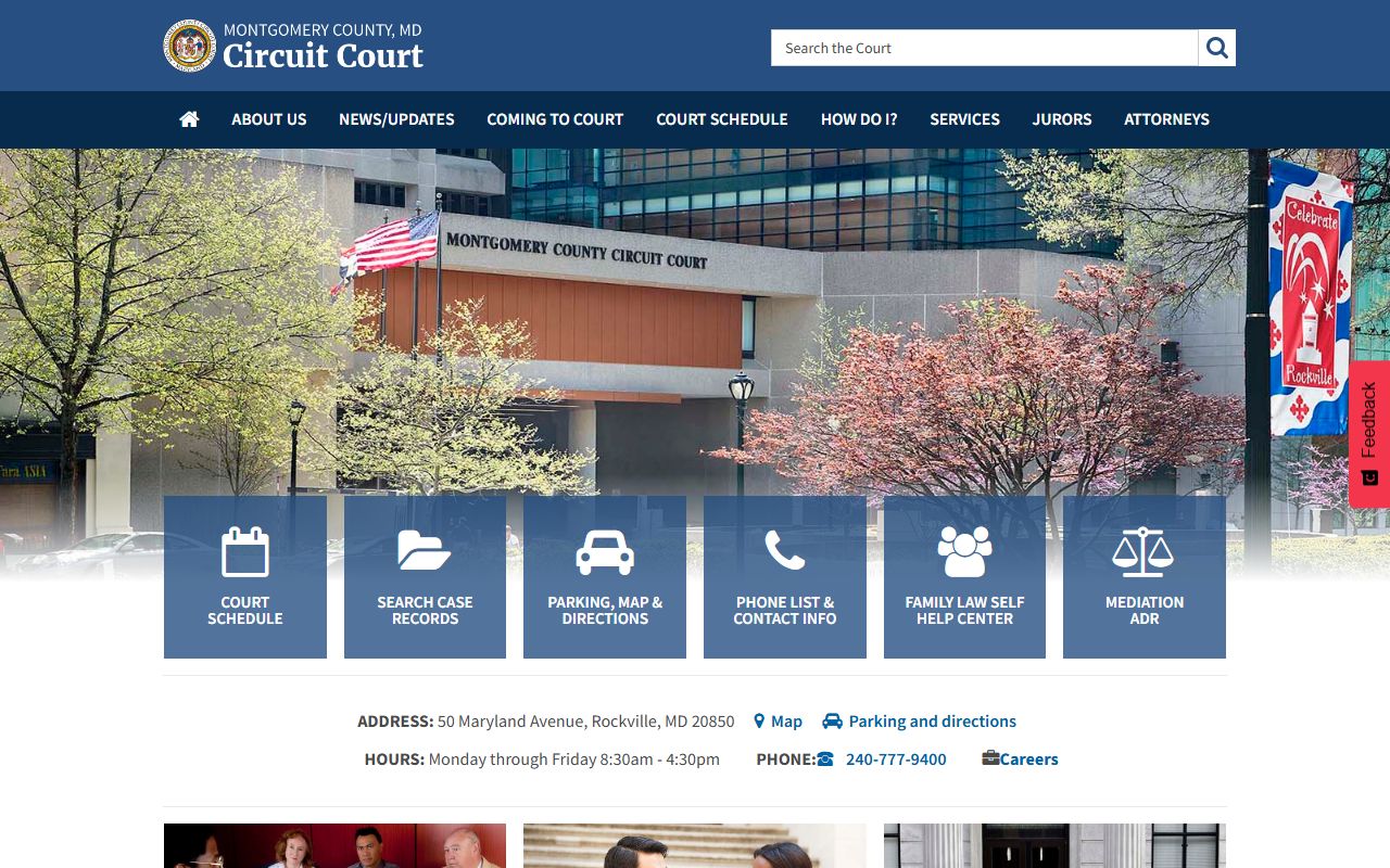 Montgomery County Circuit Court website for Rockville divorce records and case access