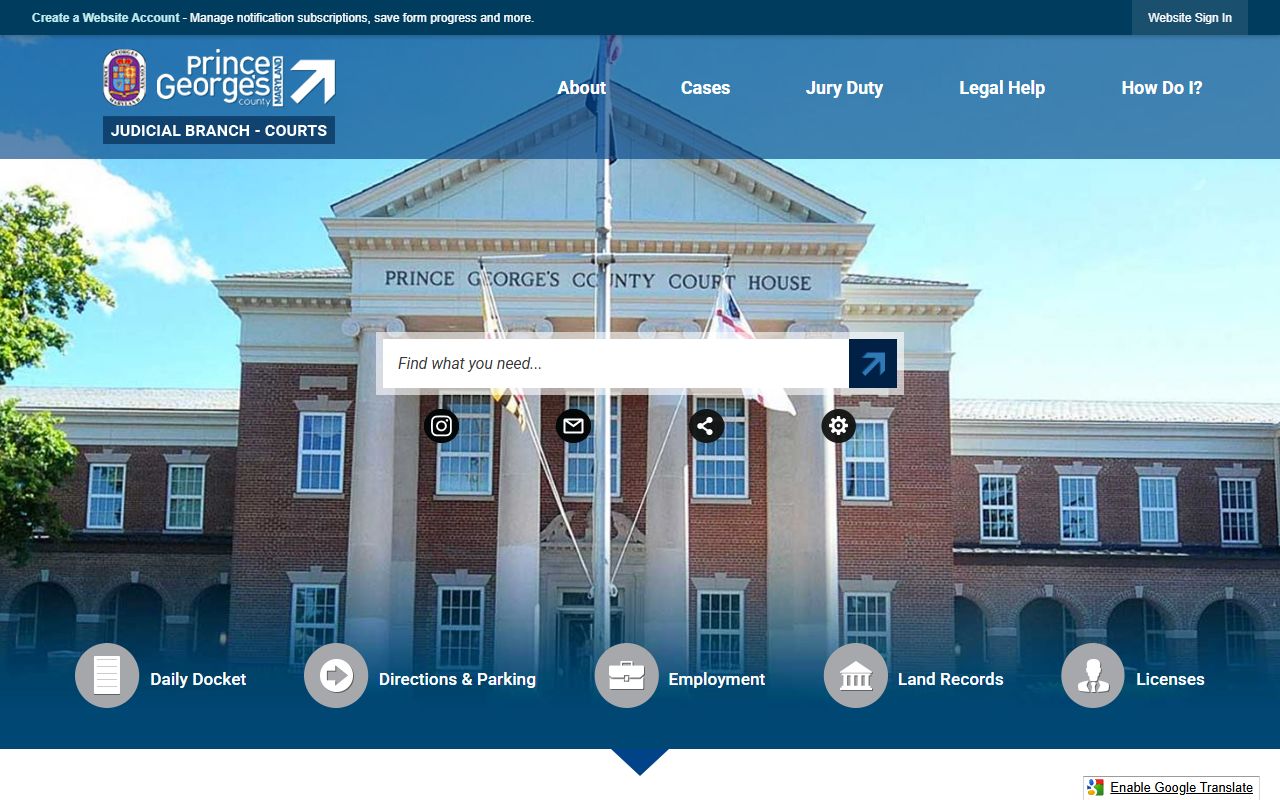 Prince George's County Circuit Court website for divorce records in Upper Marlboro Maryland