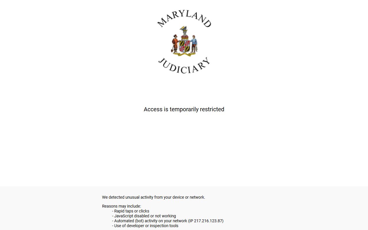 Maryland Judiciary Case Search portal for finding Maryland divorce records online